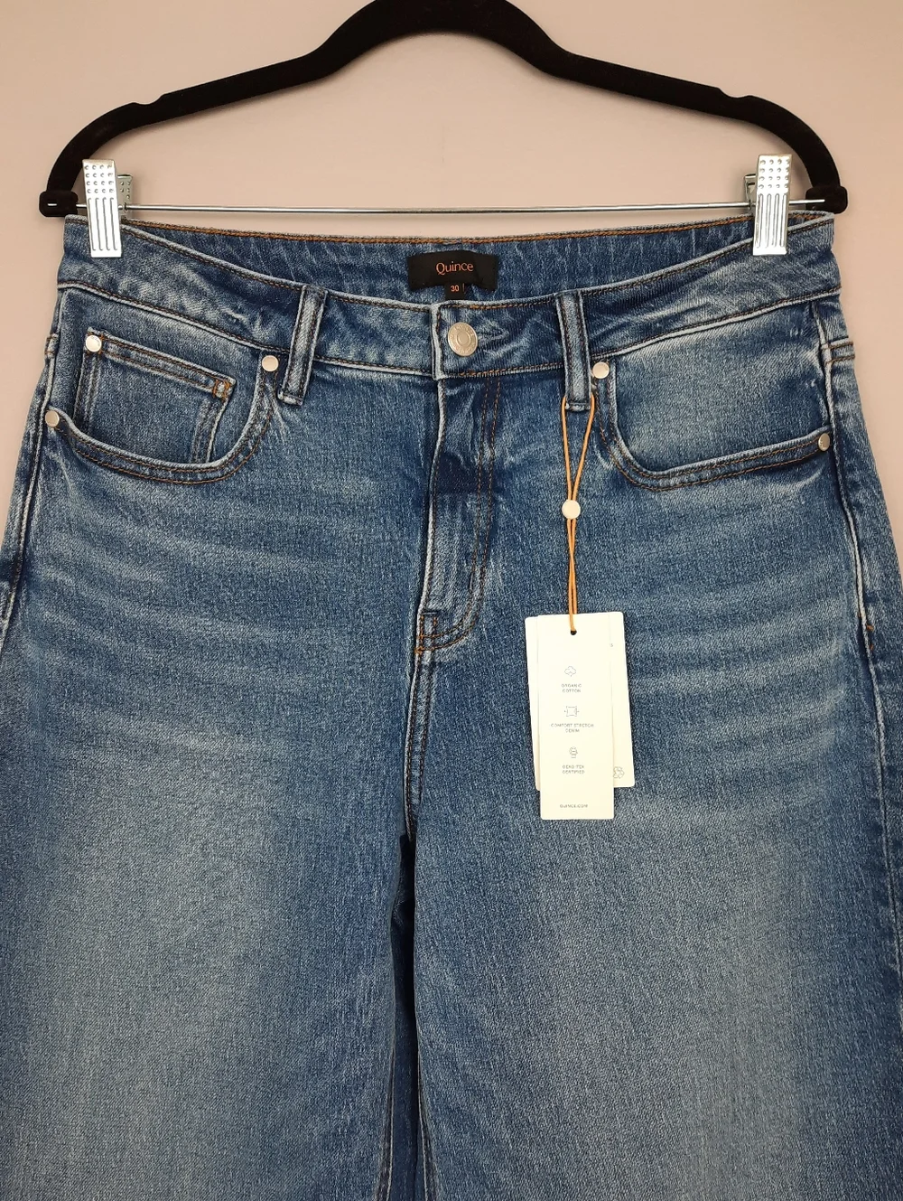 Quince Bella High Rise Stretch Barrel Jeans in Atlantic Blue size 30 - Picture 3 of 15